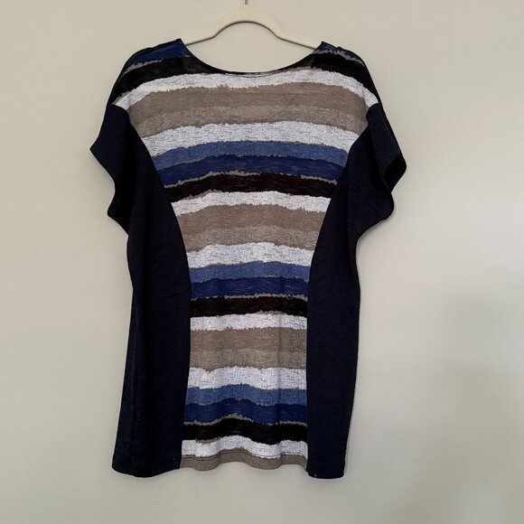 Summer Weight Knit Tunic Round Neck Short Sleeves Navy Stripe XL - Picture 3 of 4